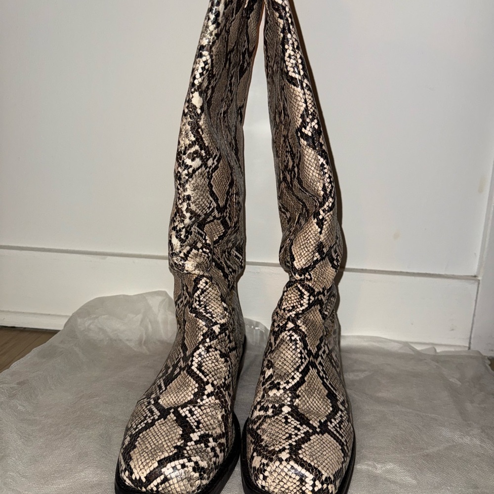 Zara Snakeskin Pattern Knee-High Boots